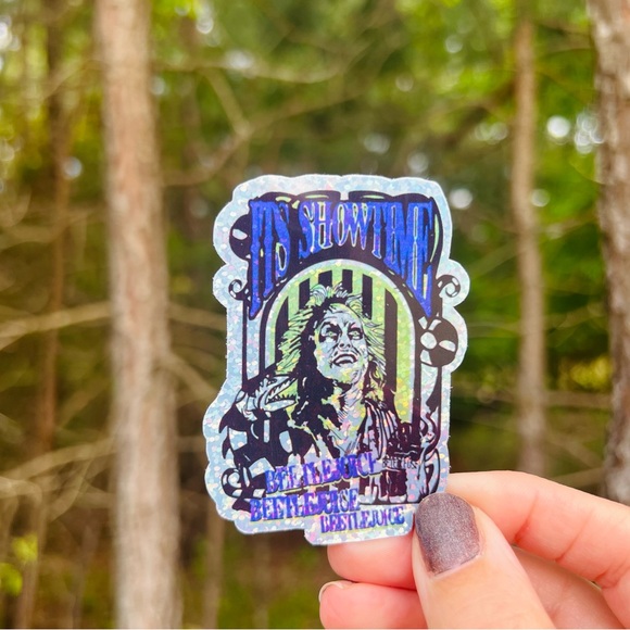 💚🖤 Beetlejuice sticker set of 5 spooky  holographic / glitter 🎃✨🖤👻 - Picture 4 of 11